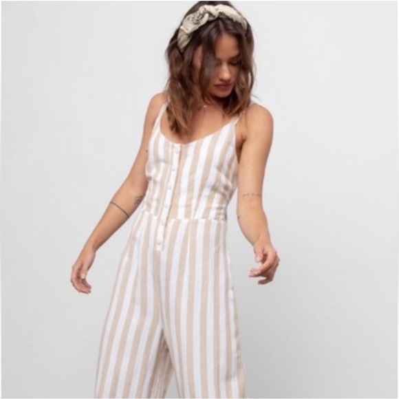 Rails Anthropologie Linen canyon stripe jumpsuit back bow cutouts NEW Re $160 XS - Picture 3 of 16